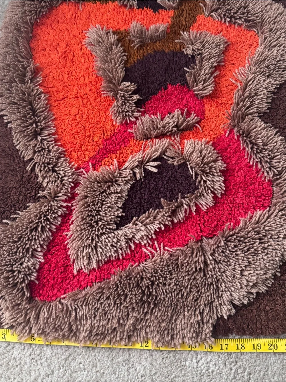 VTG Scandinavian Style Rya Shag Pile Rug Abstract Geometric Art Deco Design 70’s